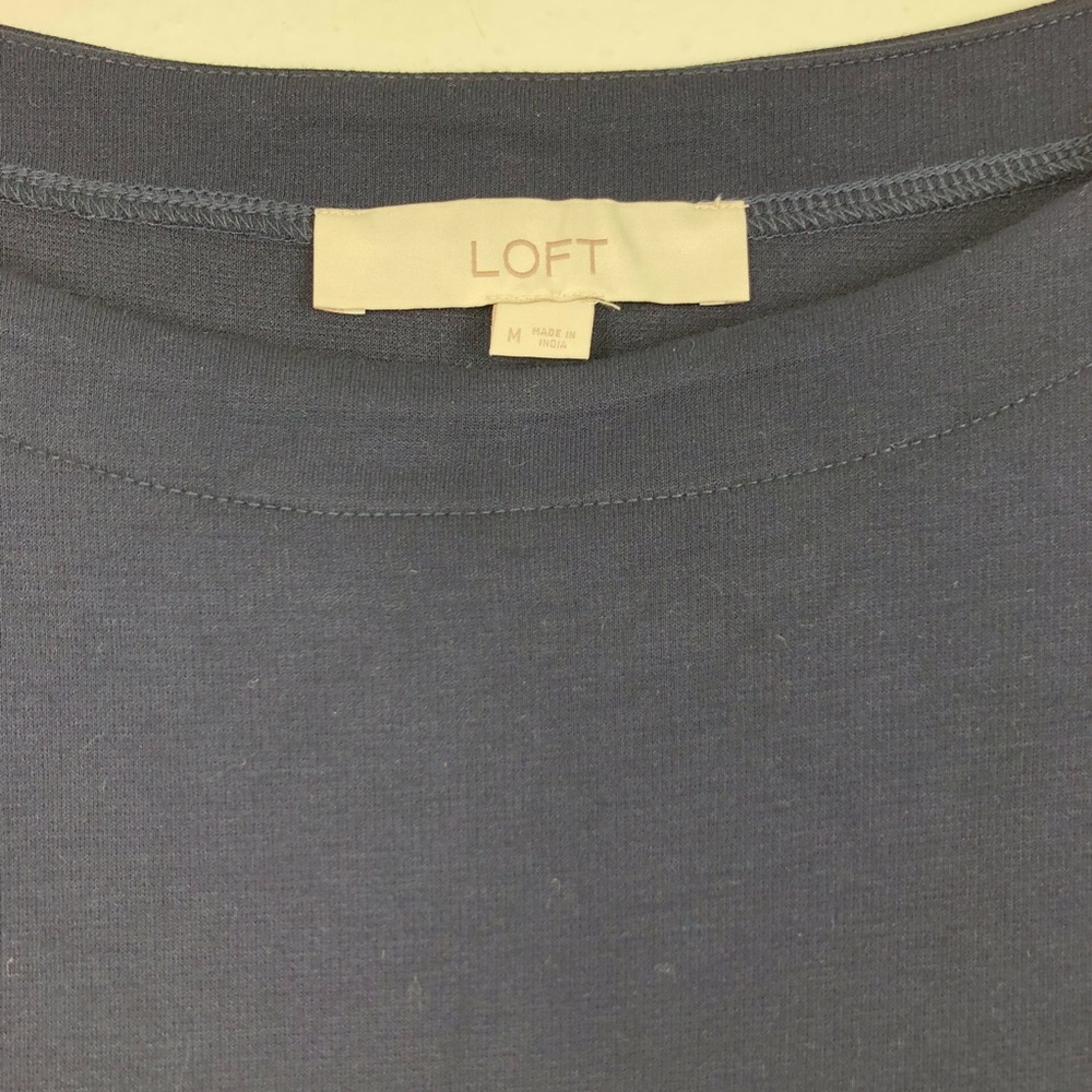 LOFT Navy Long Sleeve Striped Panel Knit Blouse - Picture 5 of 5